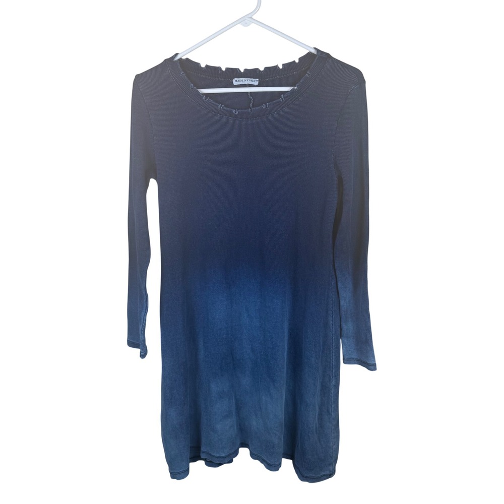 Dolcezza Ribbed Ombre Dress Womens S Blue Distressed Italian Knit Grunge Stetch